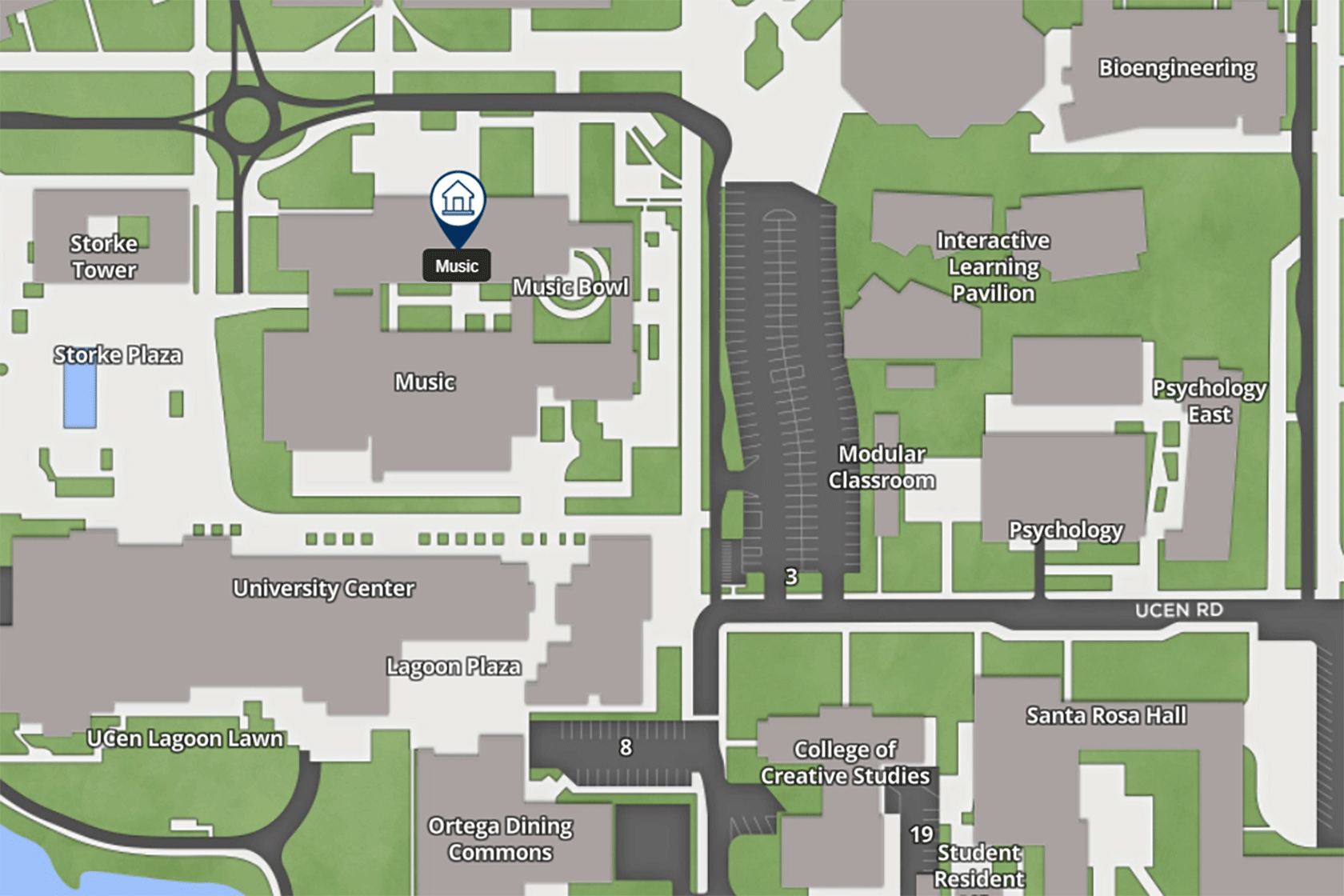 map of music building and surrounding structures