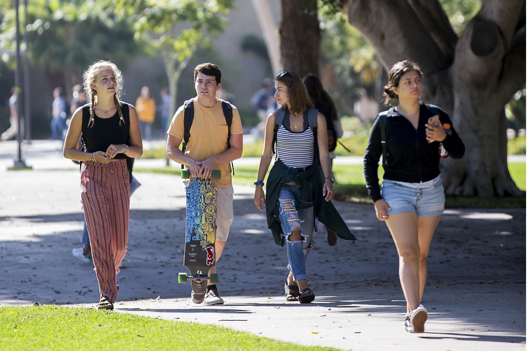 Students walking through campus